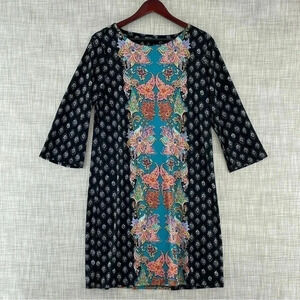 Nicole Miller Turquoise Floral Women's size Medium 1/2 Sleeve Dress 637